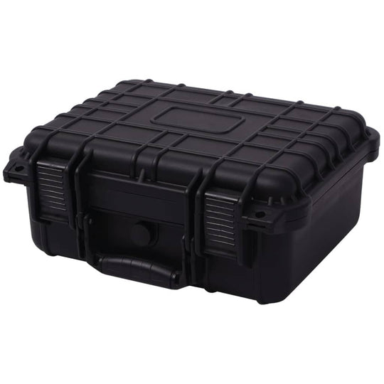 Protective black case for camera and accessories, lightweight, durable with pressure valve, 35x29.5x15 cm.