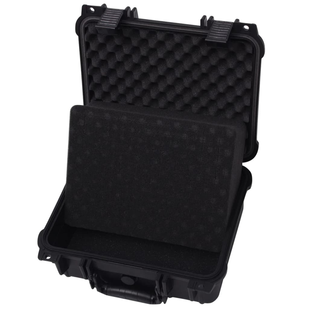 Lightweight black protective case, open with foam padding, ideal for camera and equipment storage on outdoor adventures.