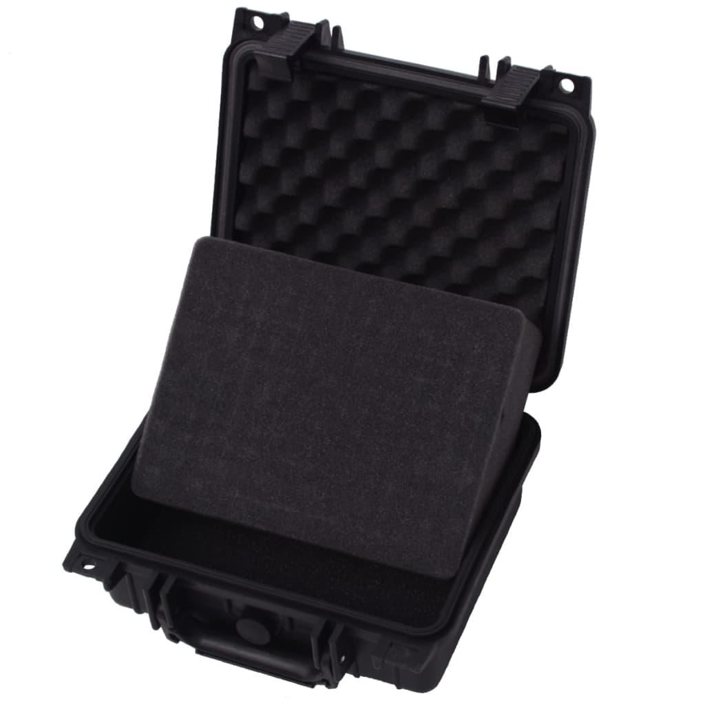 Lightweight black protective case opened, featuring durable foam interior for secure storage of equipment and accessories.