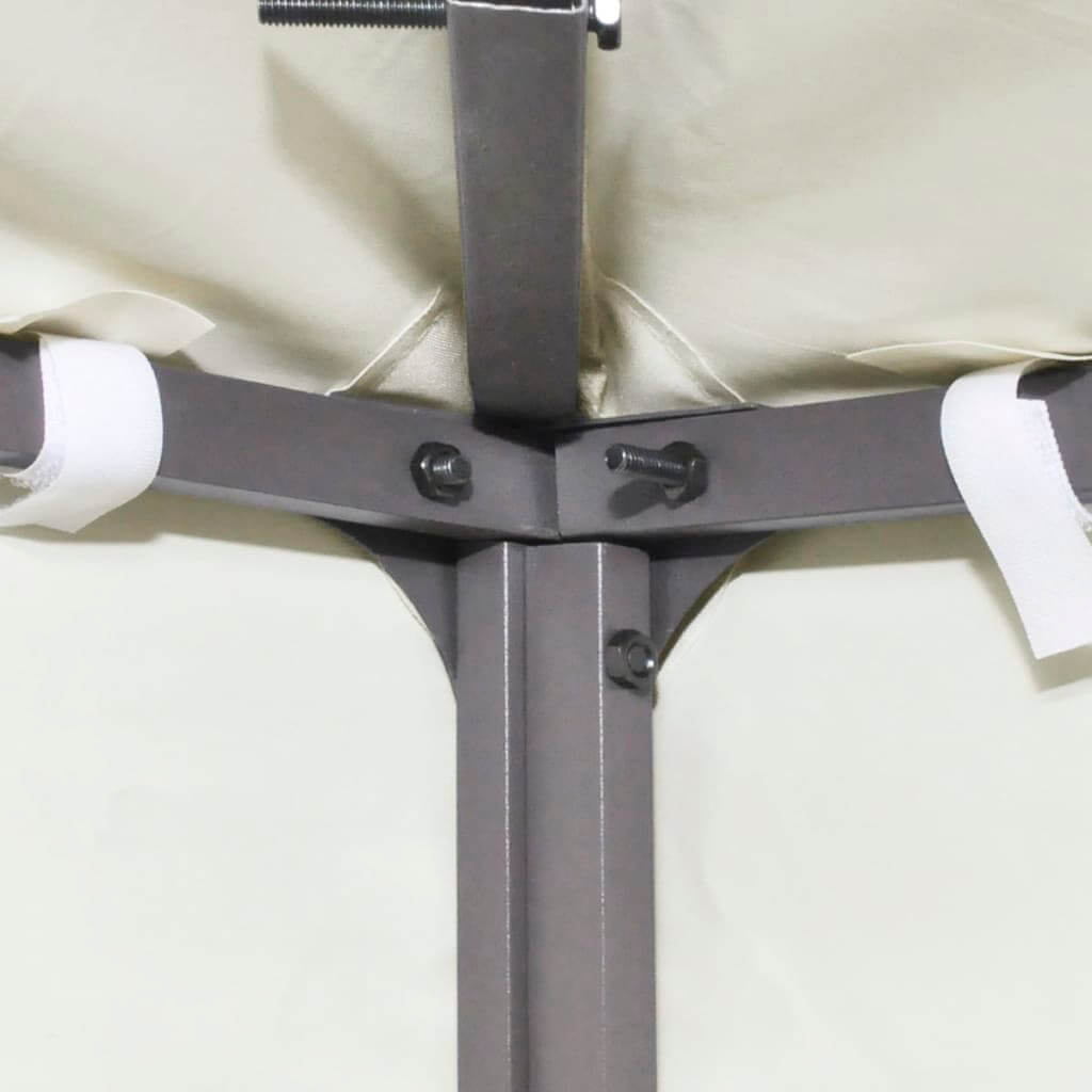 Close-up of gazebo top cover attachment hardware showing durable structure and reinforced corners for outdoor furniture protection.