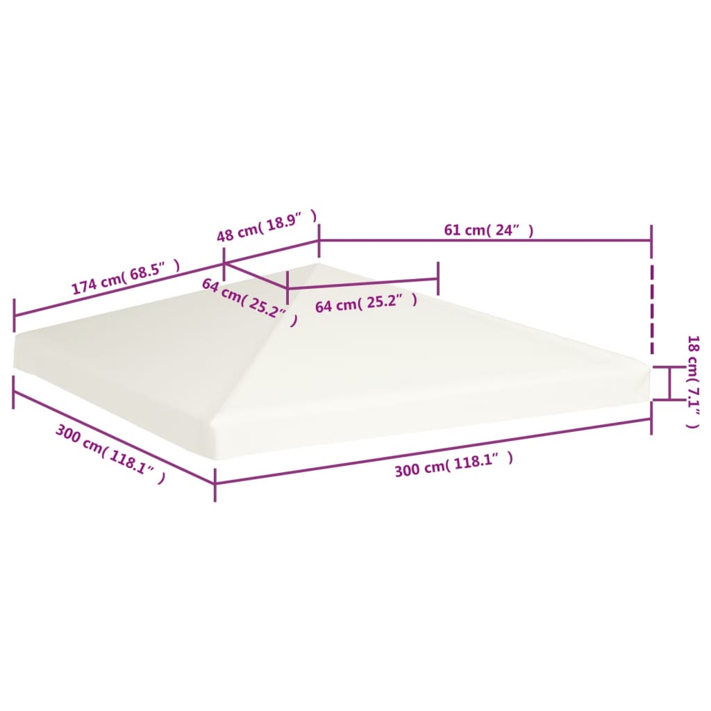 Gazebo top cover dimensions 3x3 m, cream white, showing size measurements for outdoor furniture protection.