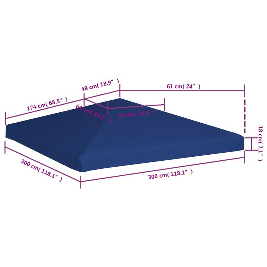 Gazebo top cover dimensions in blue 3x3 m, showcasing size measurements for outdoor furniture protection.