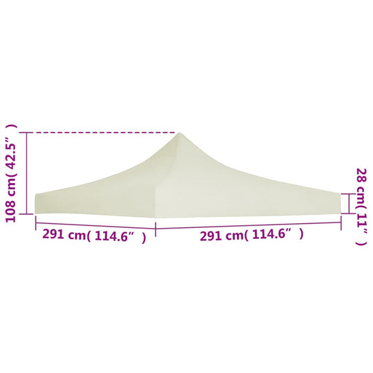 Dimensions of a cream party tent roof measuring 3x3 m, ideal for outdoor furniture and events, UV and weather-resistant.