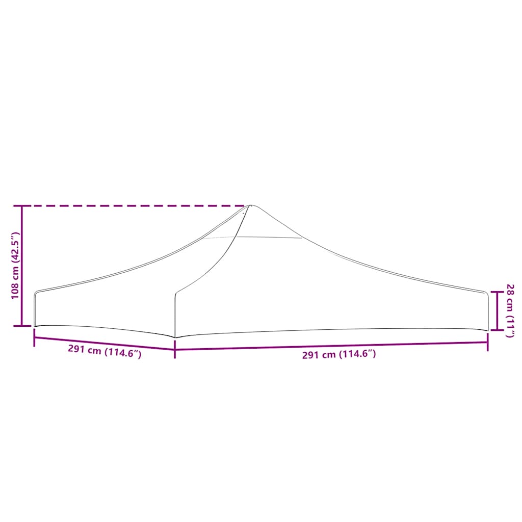 Party Tent Roof 3×3 m – Waterproof Outdoor Canopy dimensions illustration showing length and height measurements.