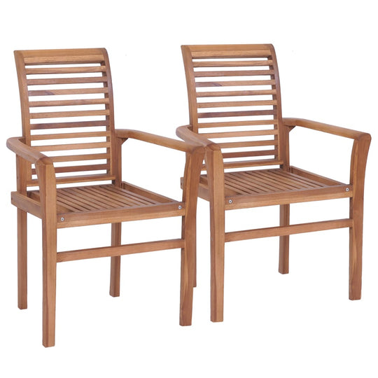 Stacking dining chairs made of solid teak, perfect for outdoor furniture in garden, patio, or home settings.