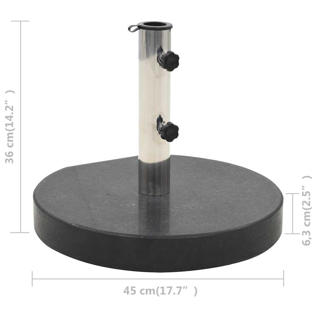 VidaXL Parasol Base Granite 28.5 kg Round | CherryFurnie with a round granite base and metallic umbrella holder.