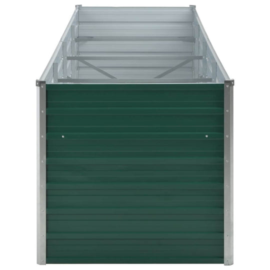 Garden raised bed in galvanised steel, 320x80x77 cm, green color, ideal for planting vegetables and flowers.