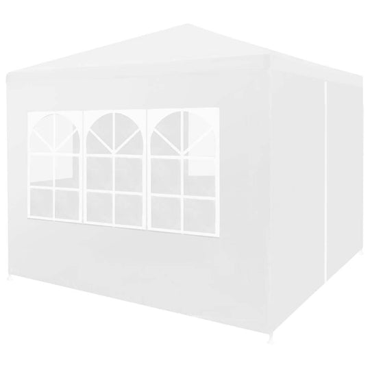 White 3x3 m party tent with windows, ideal for outdoor events and gatherings, made from durable UV- and water-resistant material.