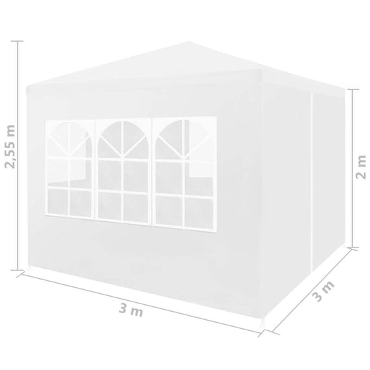 Party tent 3x3 m in white, featuring arched windows, ideal for outdoor gatherings and events.