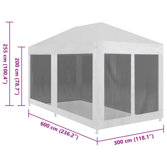 Party Tent with 6 Mesh Sidewalls 6x3 m