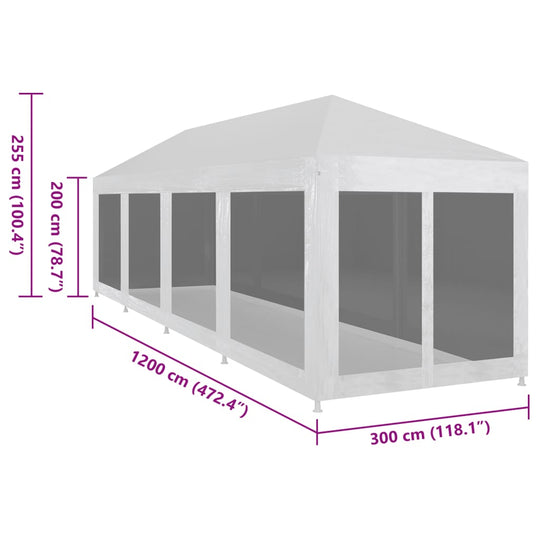 Party Tent with 10 Mesh Sidewalls 12x3 m