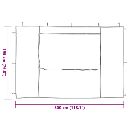 Dimensions of Party Tent Sidewall with Window, measuring 300 cm x 195 cm, perfect for outdoor furniture setups.