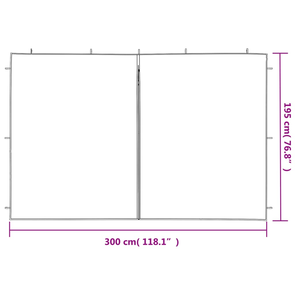 Dimensions of Party Tent Sidewalls 2 pcs with Zipper – PE Outdoor Cover showing width and height measurements.