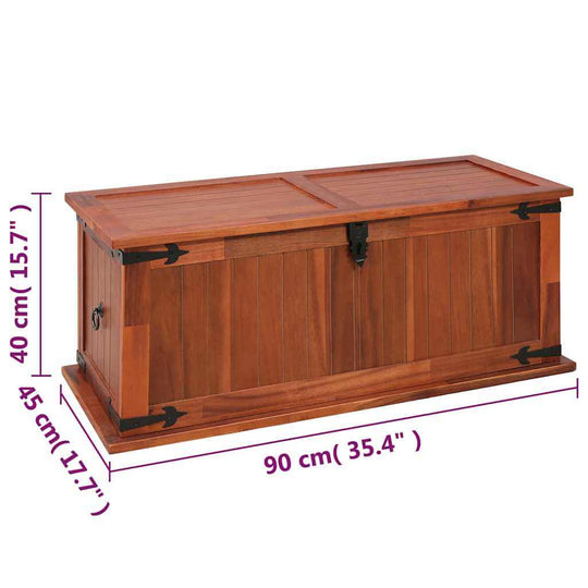 Storage Chest 90x45x40 cm Solid Acacia Wood with dimensions and latch detail.