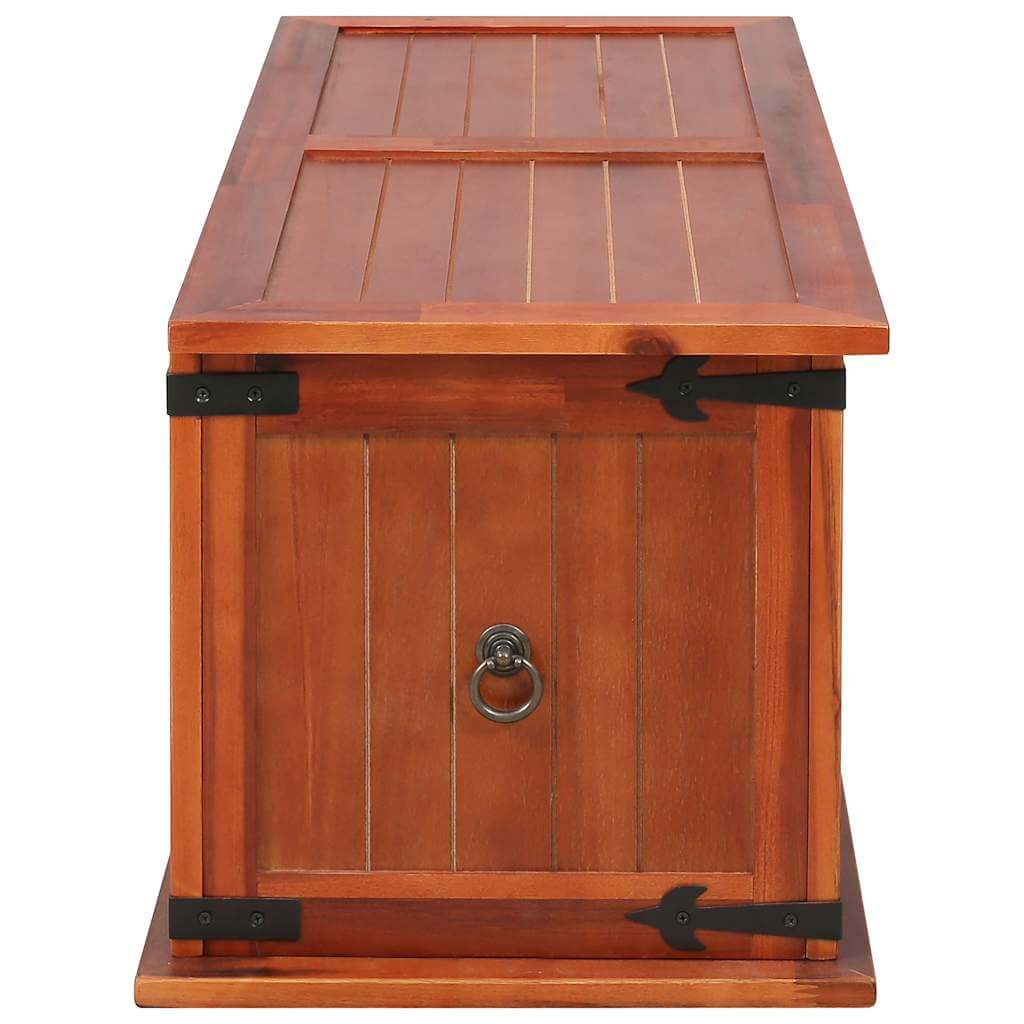 Storage Chest 90x45x40 cm Solid Acacia Wood with latch and handles, ideal for storing clothes and magazines.