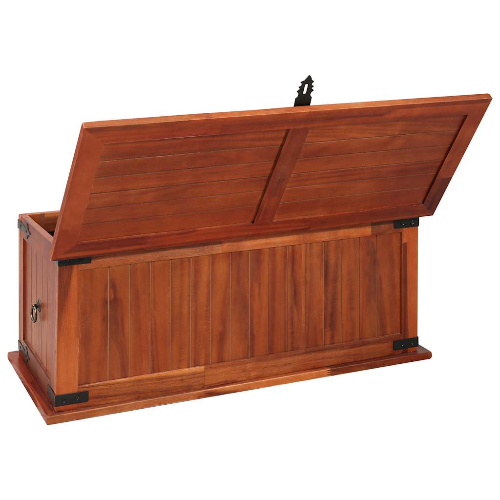 Storage Chest 90x45x40 cm Solid Acacia Wood with lid open showing storage space and sturdy design.