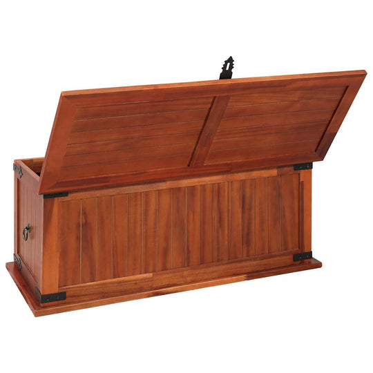 Storage Chest 90x45x40 cm Solid Acacia Wood with lid open showing storage space and sturdy design.