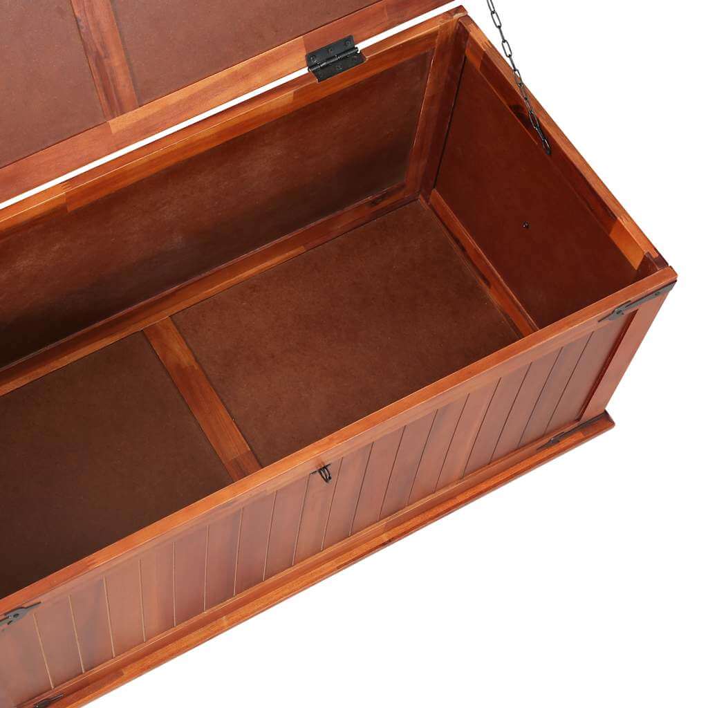 Storage Chest 90x45x40 cm Solid Acacia Wood open showing spacious interior and solid construction.