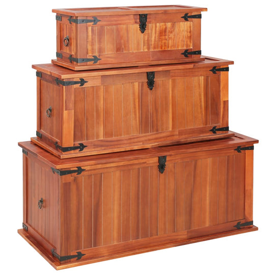 Storage Chests 3 pcs Solid Acacia Wood , Furniture -> Cabinets & Storage -> Storage Chests , brown,Cabinets & Storage -,chests,Decor -,Durable,eligant,Furniture -,Home & Garden -,Home Decor,Interior Design,new-305021,Storage & Organisation -,Storage Chest