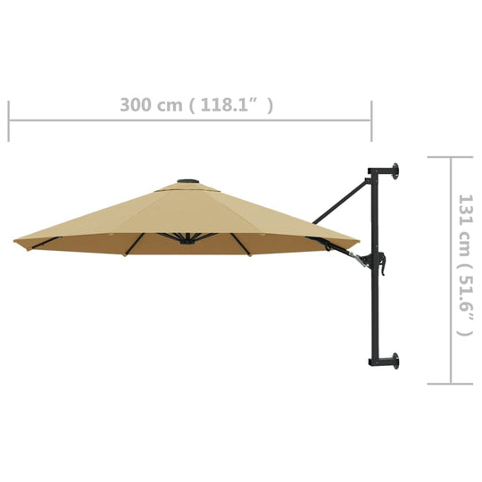 Wall-Mounted Parasol with Metal Pole 300 cm Taupe