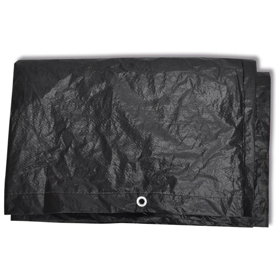 Black polyethylene cover for outdoor furniture, featuring 8 eyelets for secure fastening, waterproof and UV-resistant.