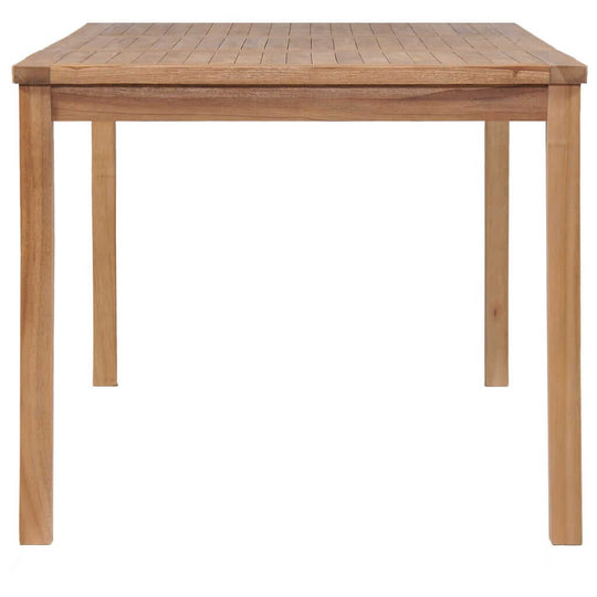 Solid teak wood garden table 150x90x77 cm, perfect for outdoor dining in garden, patio, or kitchen. Ideal furniture piece.