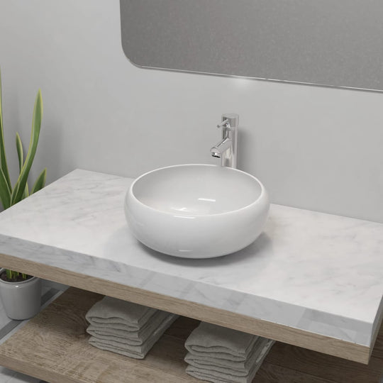 Bathroom Basin with Mixer Tap Ceramic Round , Hardware -> Plumbing -> Plumbing Fixtures -> Sinks -> Bathroom Basins , Bathroom Basins,Durable,eligant,Hardware -,Modern Design,new-305021,Plumbing -,Plumbing Fixtures -,Sinks -