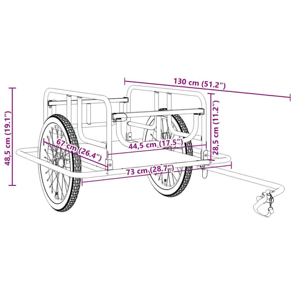 VidaXL Bike Trailer 130x73x48.5 cm Steel Black