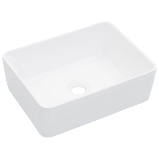 Rectangular ceramic wash basin in white, 40x30x13 cm, ideal for modern bathroom and stylish living spaces.