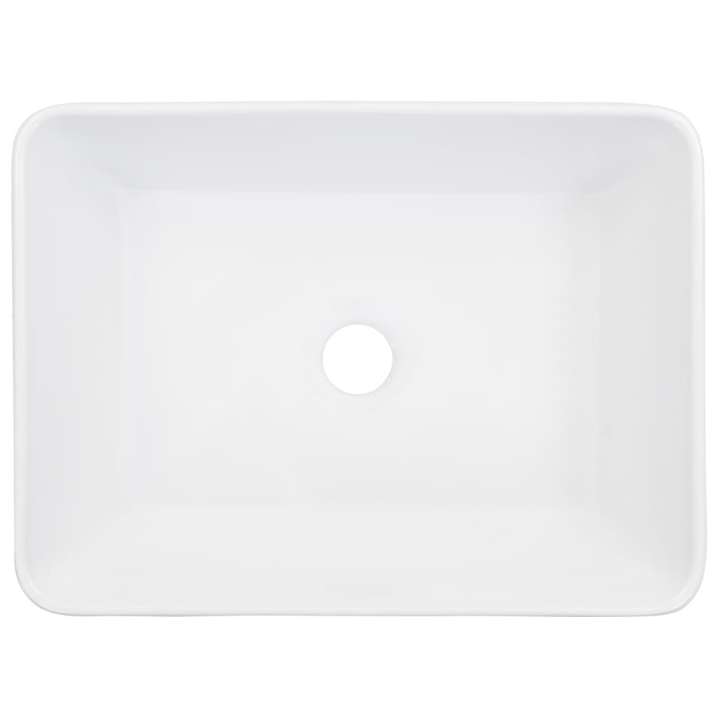 Rectangular white ceramic wash basin 40x30x13 cm, easy to clean, ideal for stylish bathrooms and contemporary decor.