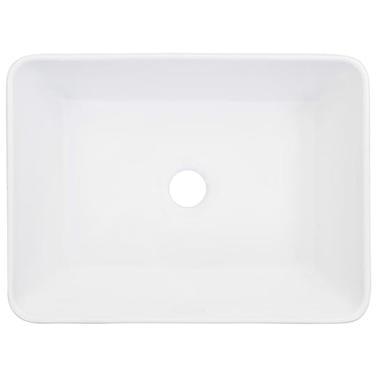 Rectangular white ceramic wash basin 40x30x13 cm, easy to clean, ideal for stylish bathrooms and contemporary decor.