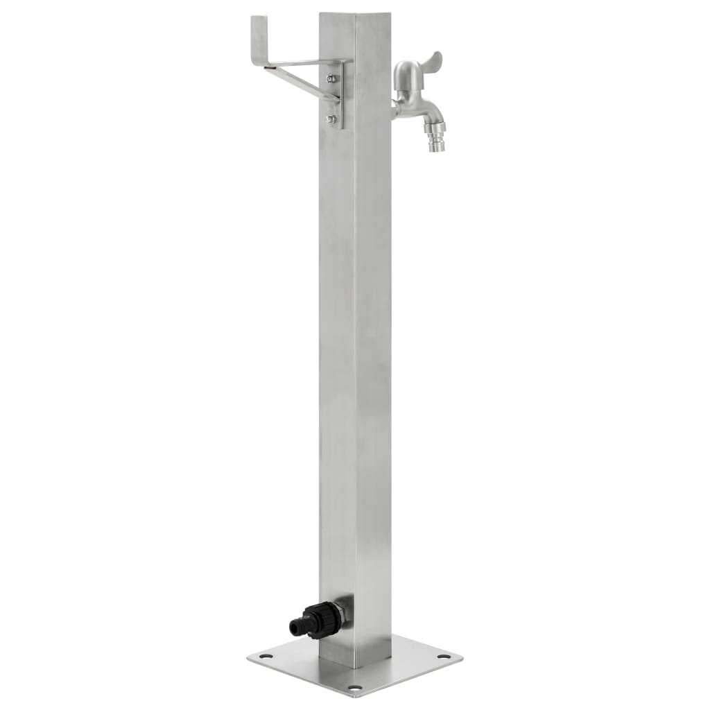 Stainless steel garden water column with faucet, ideal for outdoor use and easy water access in your garden.