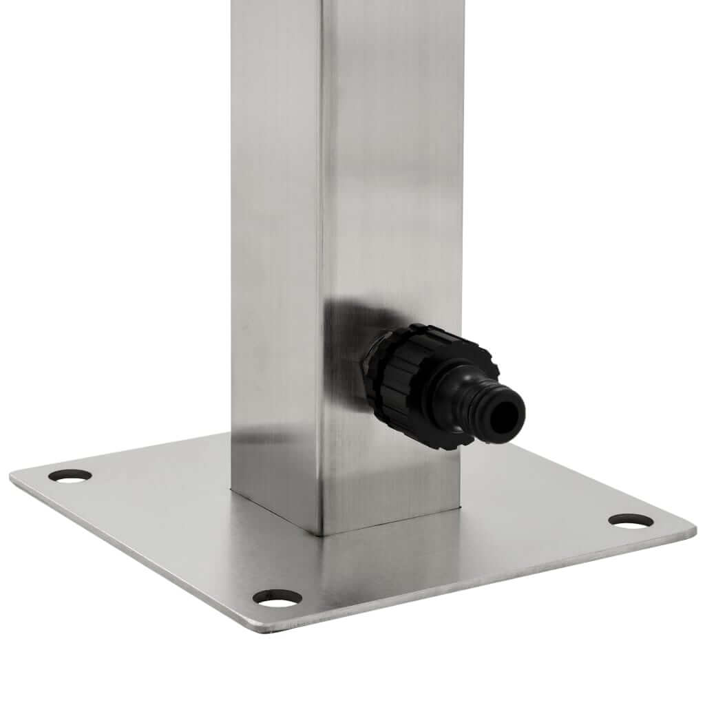 Stainless steel water column base with connector for outdoor furniture use, ideal for garden watering and utility.