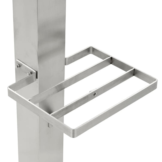 Stainless steel water column middle shelf designed for easy access to watering kettle in outdoor gardens.