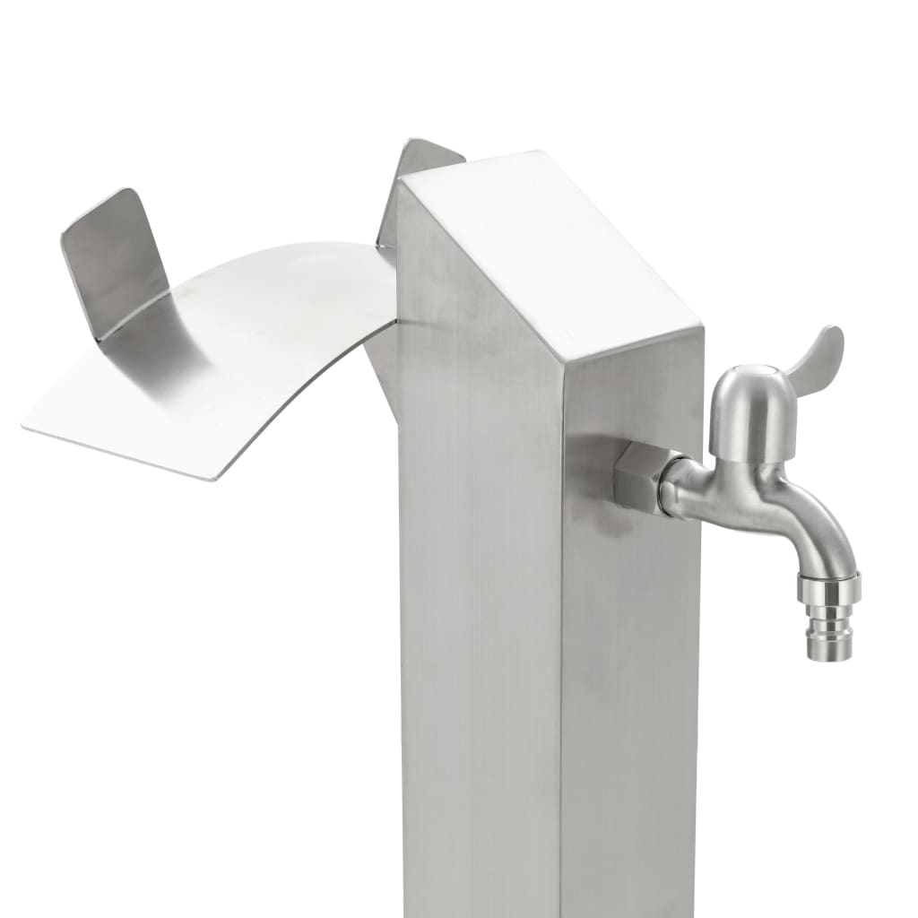 Stainless steel garden water column with faucet, perfect for outdoor watering and washing hands.