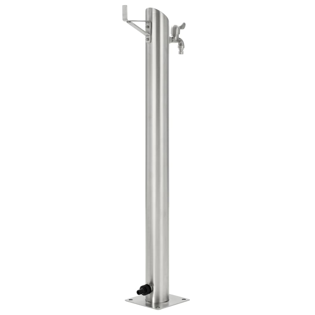 Stainless steel garden water column with faucet, 95 cm tall, ideal for outdoor use and watering flowers.