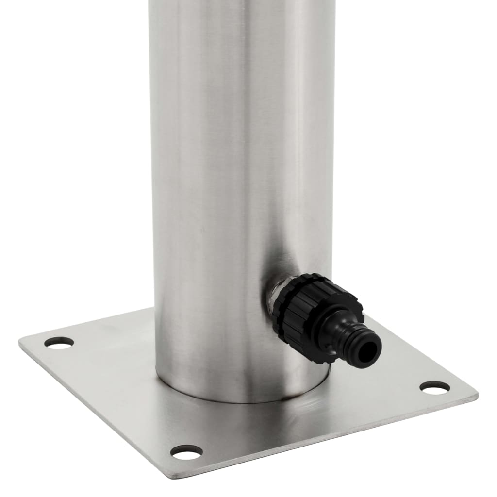 Stainless steel water column base with faucet connector, ideal for outdoor furniture and garden use.