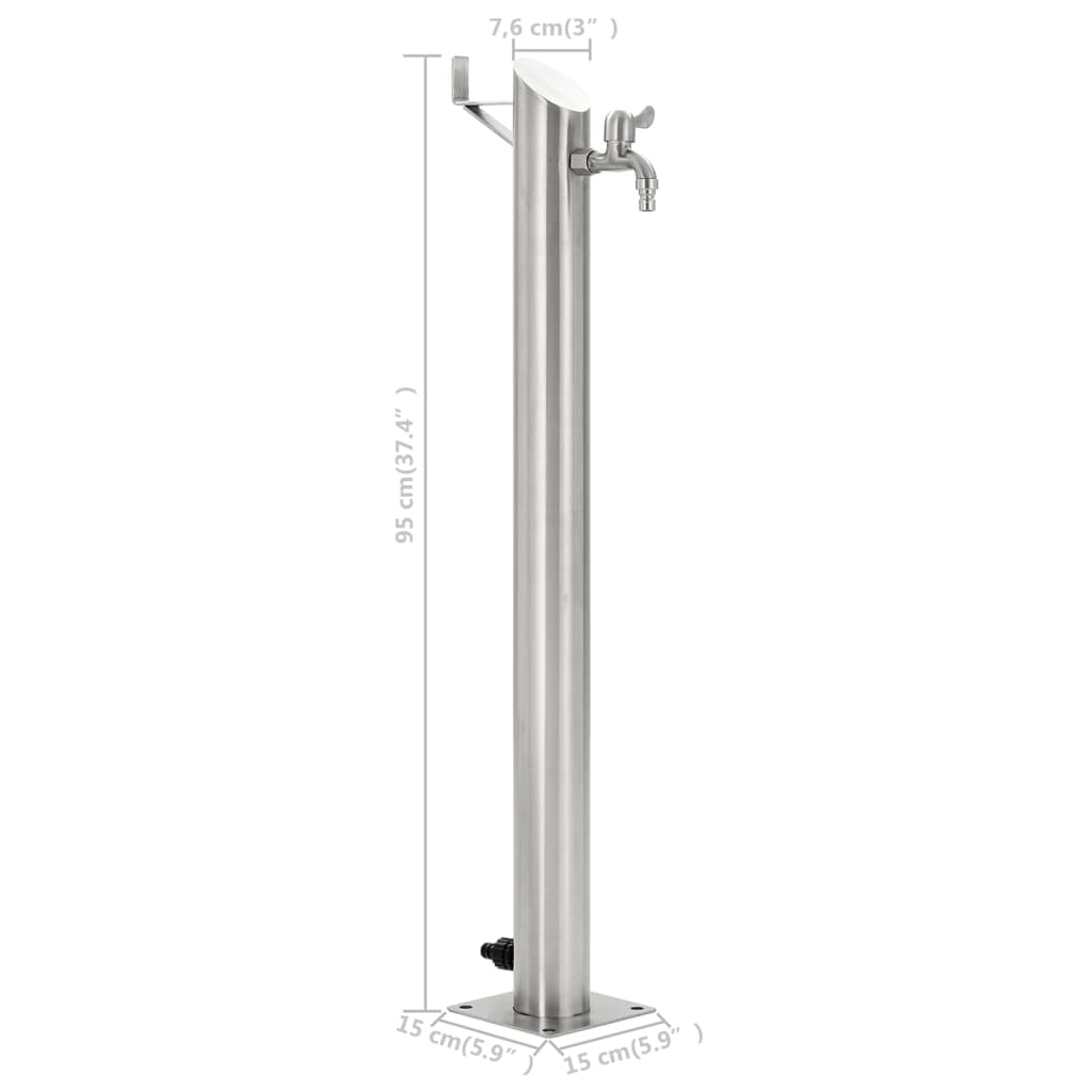 Stainless steel garden water column with faucet, 95 cm tall, perfect for outdoor use and watering plants.