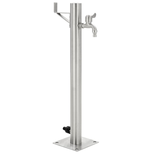 Stainless steel garden water column with faucet, 65 cm tall, ideal for outdoor use and easy water access.