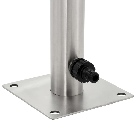 Stainless steel water column base with hose connector, ideal for outdoor gardens and easy assembly.