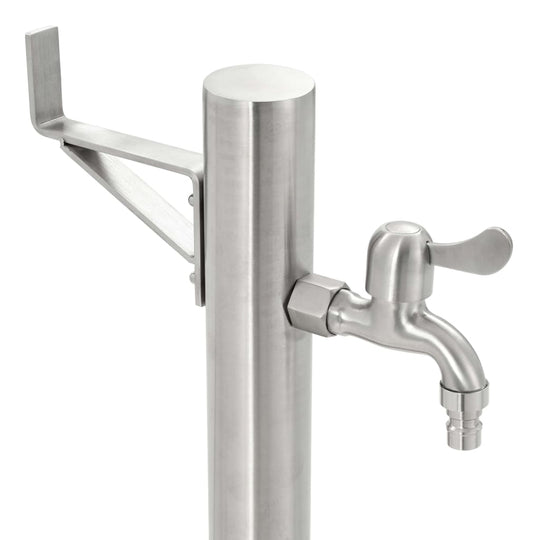 Stainless steel garden water column faucet with hose connector, perfect for outdoor watering and washing.