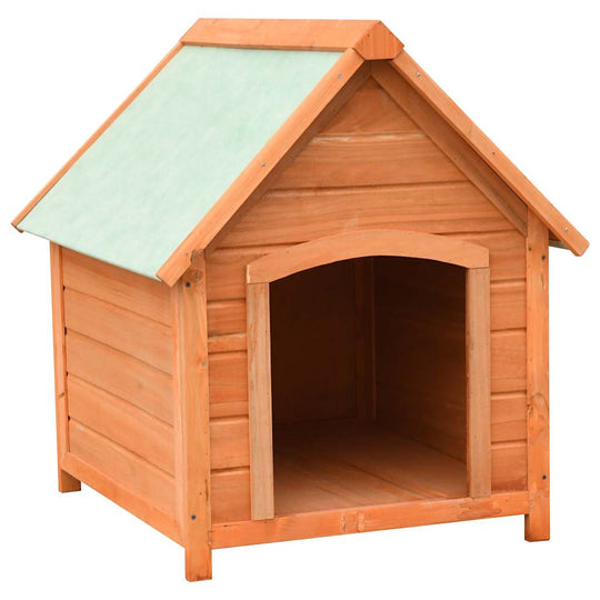 Dog House Solid Pine & Fir Wood 72x85x82 cm with green roof for outdoor comfort and durability.