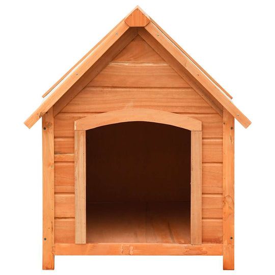 Dog House Solid Pine & Fir Wood 72x85x82 cm - sturdy wooden dog house front view with a classic design.