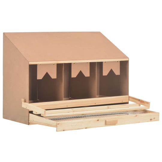 Chicken laying nest with 3 compartments and removable drawer for easy egg collection, made of solid pine wood.