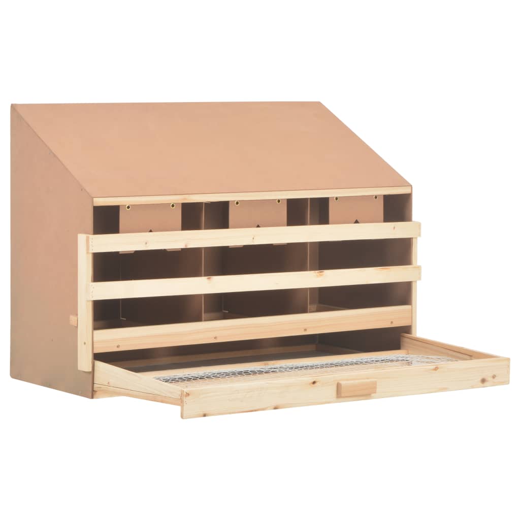 Chicken laying nest with 3 compartments and removable drawer for easy egg collection, made of solid pine wood.