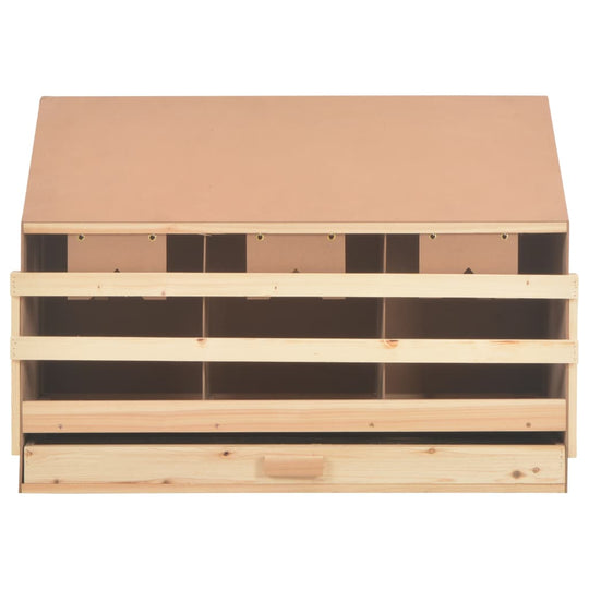 Chicken laying nest with 3 compartments and removable drawer, made of solid pine wood for easy egg collection and cleaning.