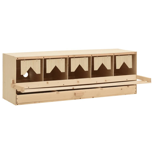 Chicken laying nest with 5 compartments made of solid pine wood, featuring a pull-out drawer for easy egg collection.