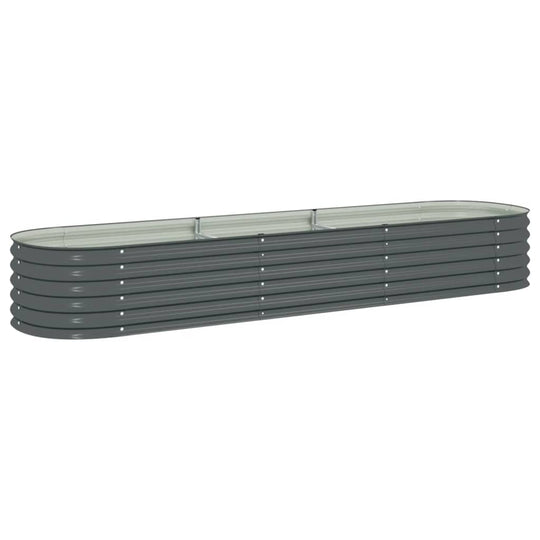 Galvanised steel garden raised bed in grey, 320x80x44 cm, perfect for plants and vegetables in outdoor spaces.