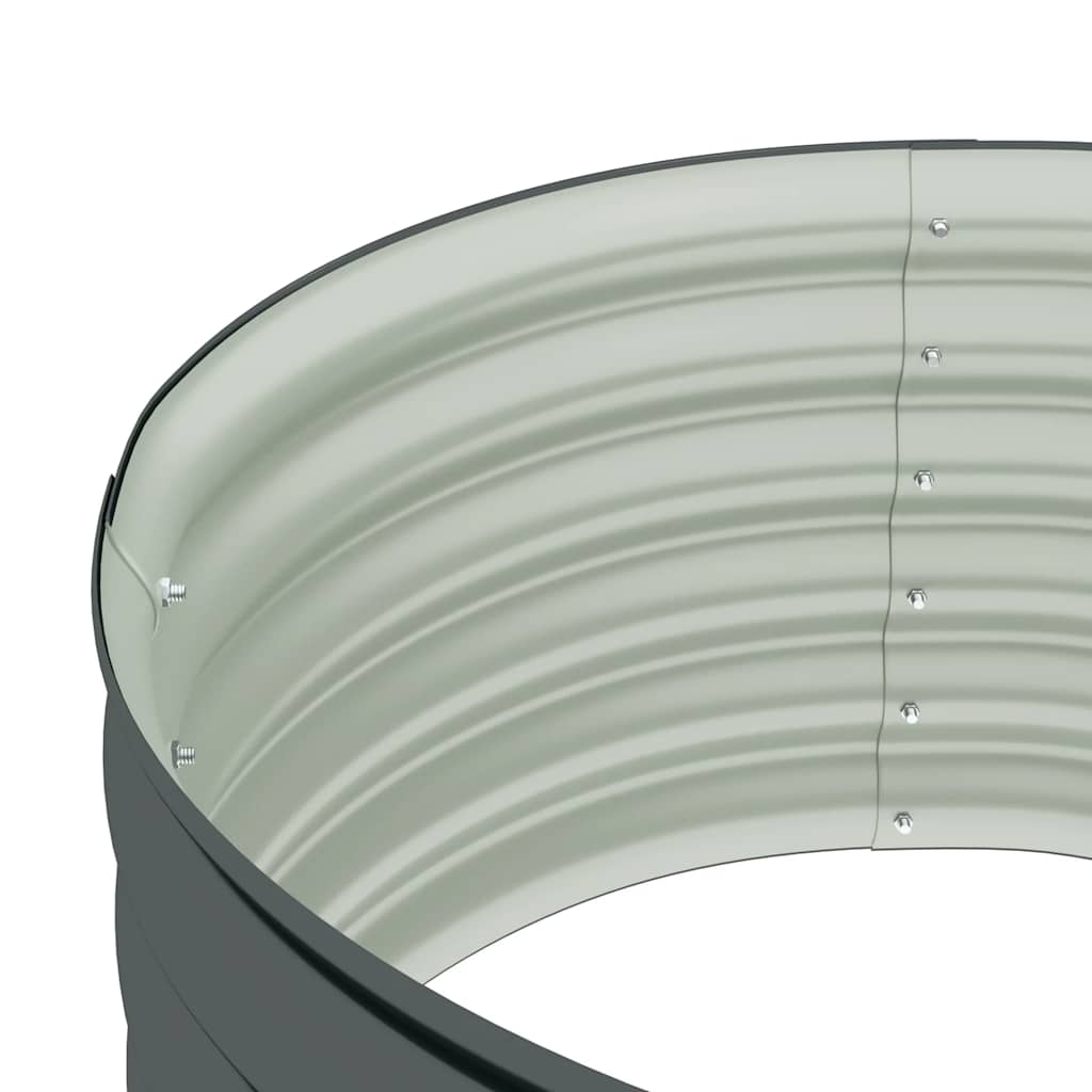 Close-up view of a Garden Raised Bed 80x80x44 cm Galvanised Steel, showcasing the curved, ribbed design ideal for outdoor planting.