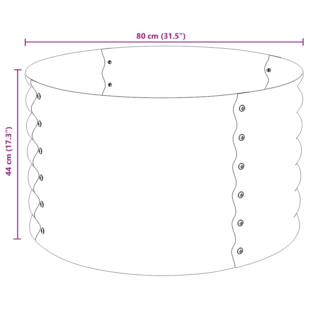 Diagram showing dimensions of Garden Raised Bed 80x80x44 cm Galvanised Steel for outdoor use